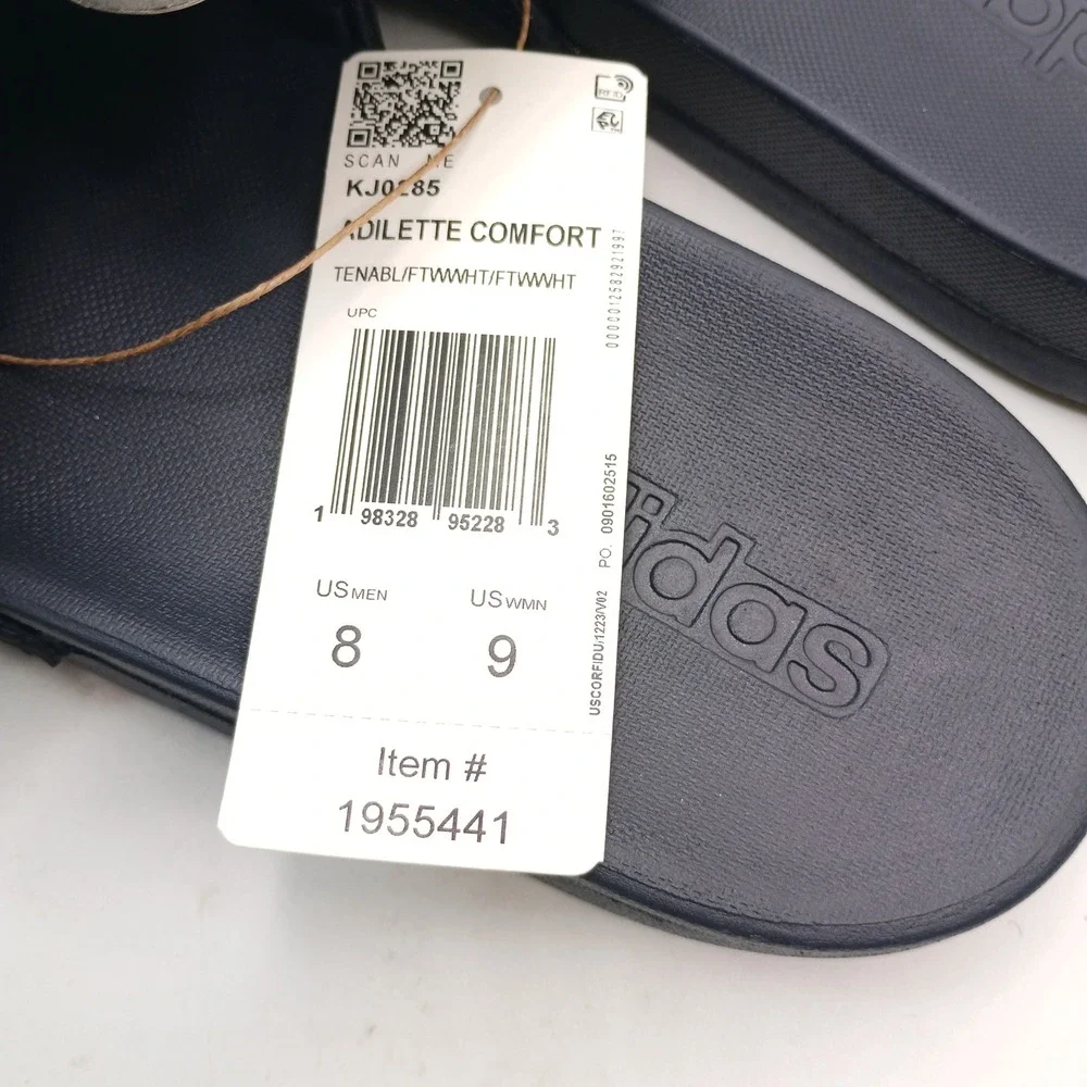 Adidas Adilette Comfort Slides Men Size 8 Navy Blue White Striped Sandals